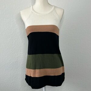 Sleeveless High-Neck Knit Colorblock Top